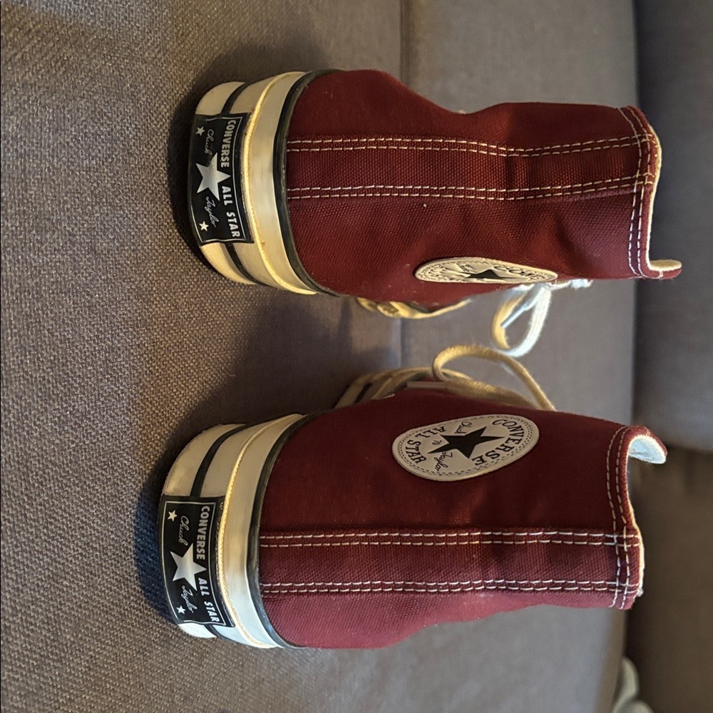 Converse High-Tops in Burgundy and Cream - Picture 4 of 7
